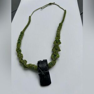 Handcrafted Green Necklace With Black Pendant